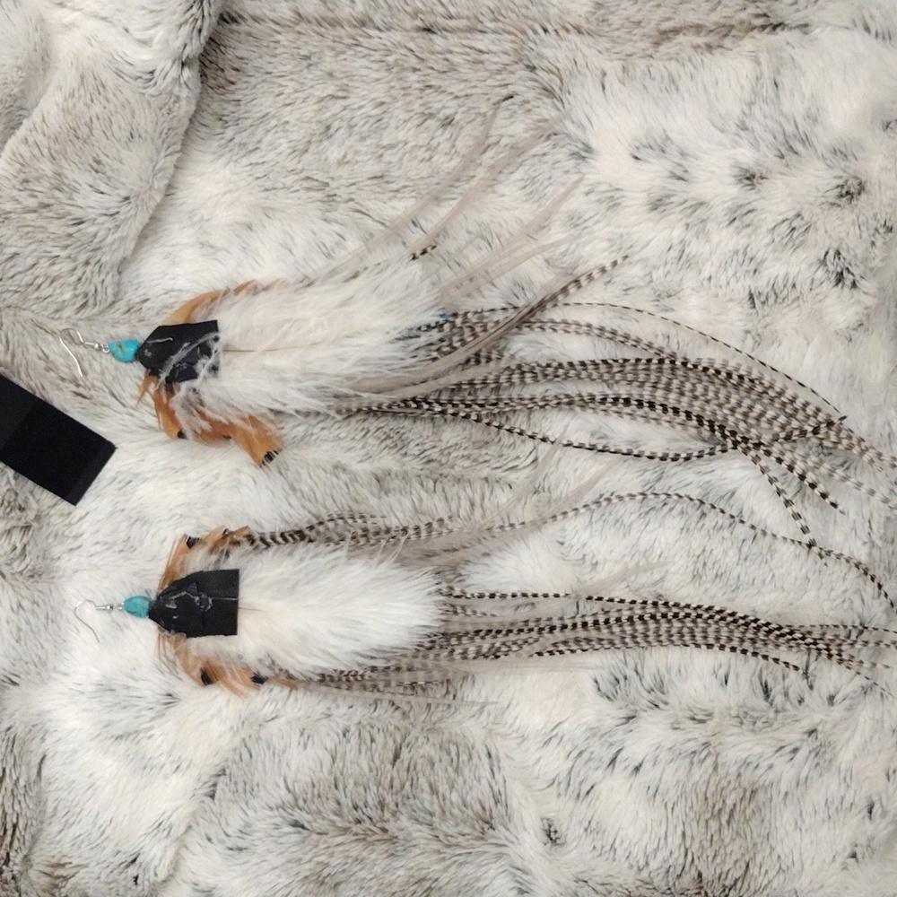 Handmade feather earrings with authentic turquoise - Picture 5 of 8